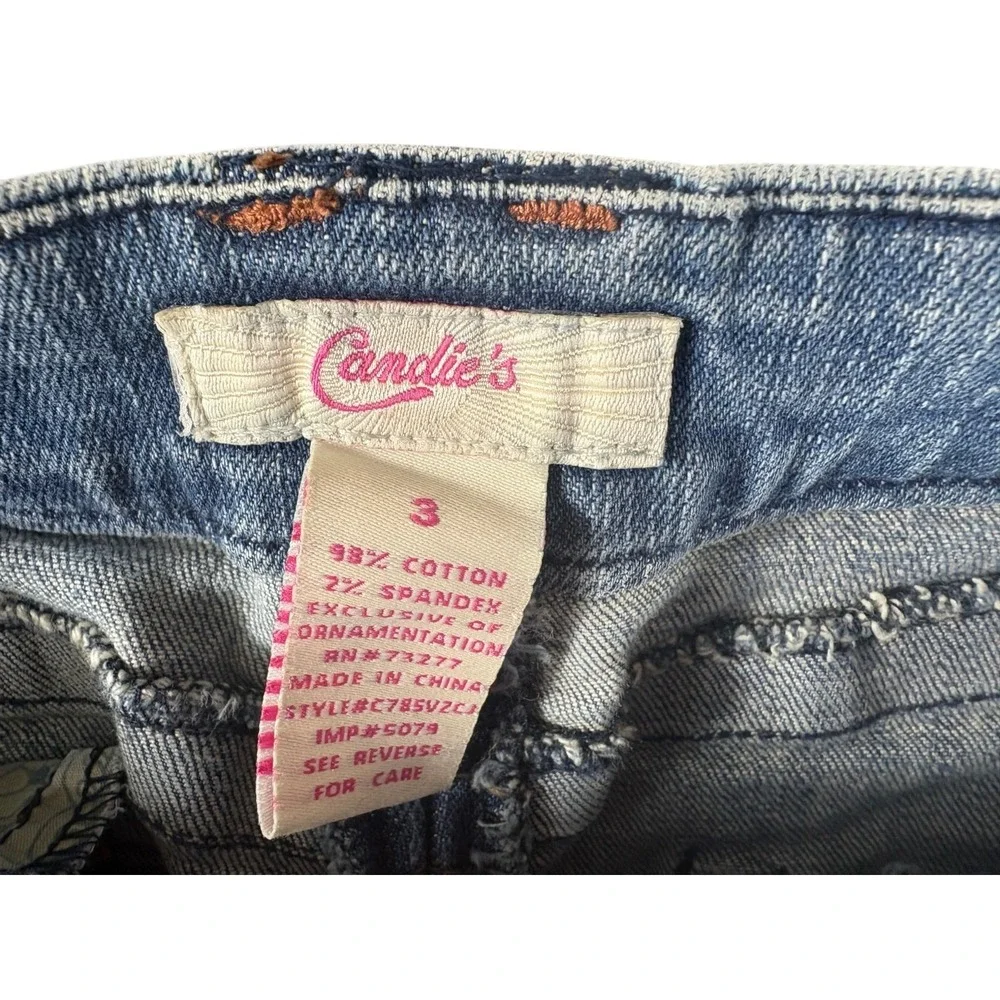 VTG Candie's‎ Mermaid Mini Skirt Womens 3 Blue Denim Cotton Stretch Ruffled Hem
